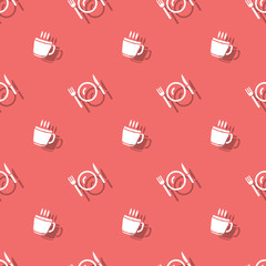 Meal Time Hot Drink Cup And Cutlery Seamless Pattern