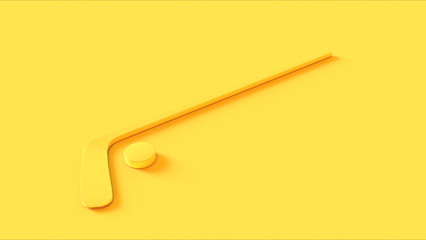 Yellow Hockey Stick and Puck