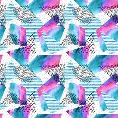 Gordijnen Aquarel geometrische achtergrond met vormen gevuld met doodles, lijnen, aquarel texturen. © Tanya Syrytsyna
