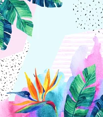 Printed roller blinds Grafic prints Watercolor exotic flowers, leaves, grunge textures, doodles.