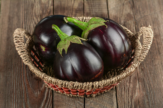 Eggplant in a wicker basket