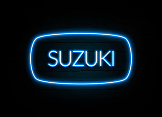 Suzuki  - colorful Neon Sign on brickwall