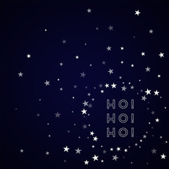 Ho-ho-ho greeting card. Random falling stars background. Random falling stars on deep blue background. Awesome vector illustration.