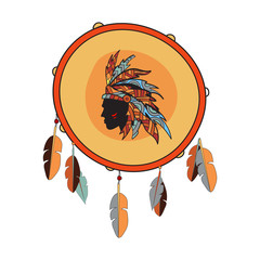 Indian tambourine with native american