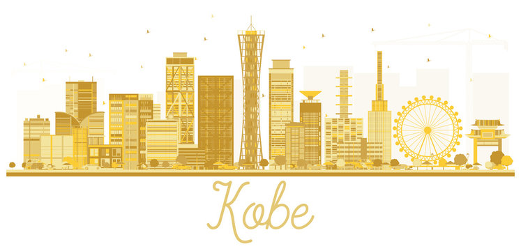 Kobe Japan City skyline golden silhouette.