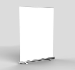 White blank empty high resolution Business Roll Up and Standee Banner display mock up Template for your Design Presentation. 3d render illustration. 150x200cm.