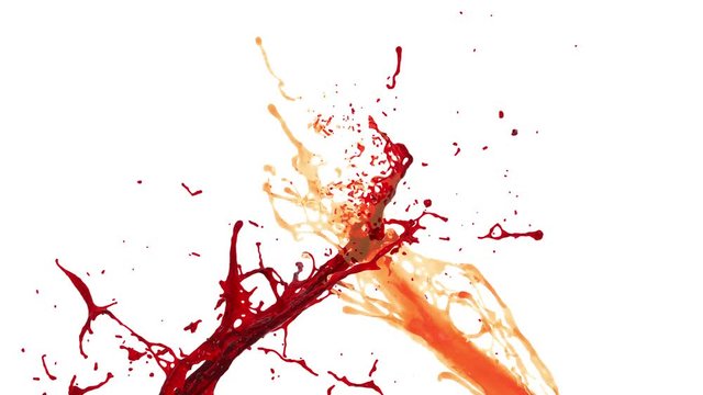 orange and red juice splash. slow motion. alpha