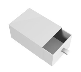 One blank empty half open box in 3d illustration isolated on white background