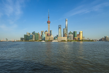 Fototapeta na wymiar panoramic view of shanghai skyline with huangpu river