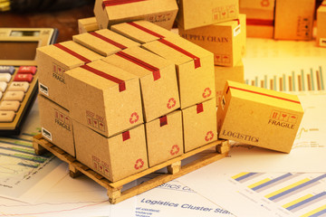 Grouping of financial investment products on wood pallet. Ideas for assembling a portfolio of...
