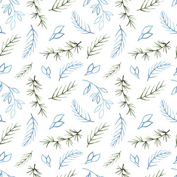 Watercolor winter seamless pattern. Pattern with winter branches. Perfect for you postcard design,invitations,projects,wedding card,poster, packaging.