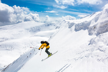 Naklejka na ściany i meble good skiing in the snowy mountains.