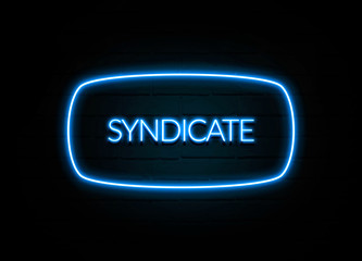 Syndicate  - colorful Neon Sign on brickwall