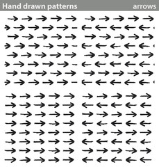 Hand drawn patterns, arrows. Four different seamless patterns made with hand drawn arrows.