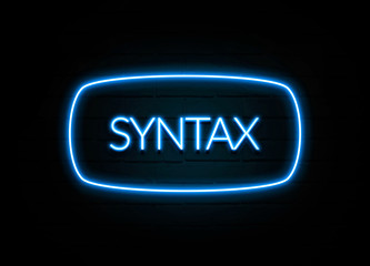 Syntax  - colorful Neon Sign on brickwall