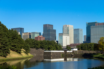 Fototapeta na wymiar Tokyo central city in autumn / Fall scenery around the Imperial Palace in the central of Tokyo,Japan
