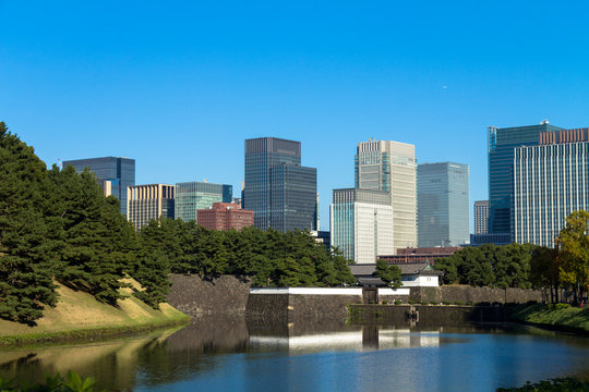 Tokyo central city in autumn / Fall scenery around the Imperial Palace in the central of Tokyo,Japan