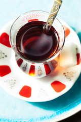 Travel concept: tea in traditional Turkish cups