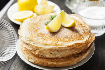 English-style pancakes with lemon and sugar, traditional for Shrove Tuesday.