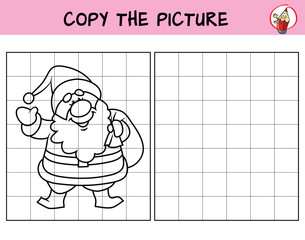 Santa Claus. Copy the picture. Coloring book. Educational game for children. Cartoon vector illustration