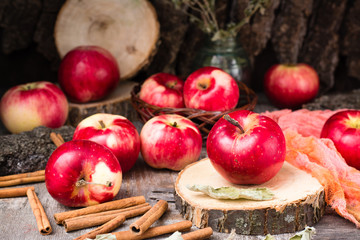 Ripe apples on a wooden table