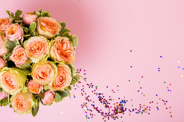 Beautiful pink roses in a box