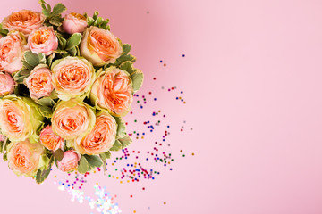 Beautiful pink roses in a box