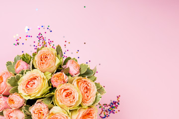 Beautiful pink roses in a box