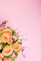 Beautiful pink roses in a box