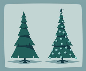 Merry Christmas. Tree with decorations. Cartoon vector illustration