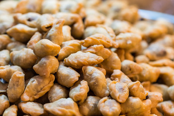 closeup fried puff fish , crispy snack Thailand
