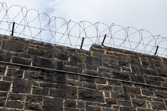 Bluestone prison walls at J Ward in Ararat, Australia