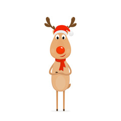 Christmas reindeer with hat of Santa