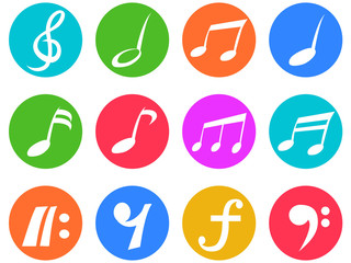 colorful freehead music note icon buttons set
