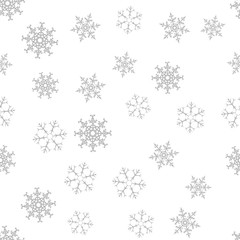Seamless pattern. Christmas abstract background made of snowflakes on white. Design postcards, posters, greeting for the new year.