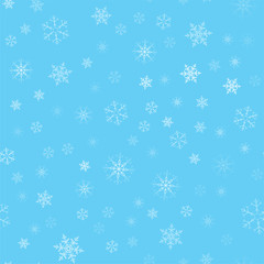 Christmas abstract background from white snowflakes on blue. Seamless pattern for design cards, posters, greeting for the new year.