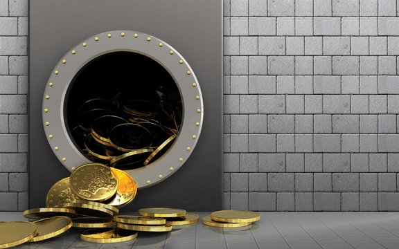 3d coins over white stones