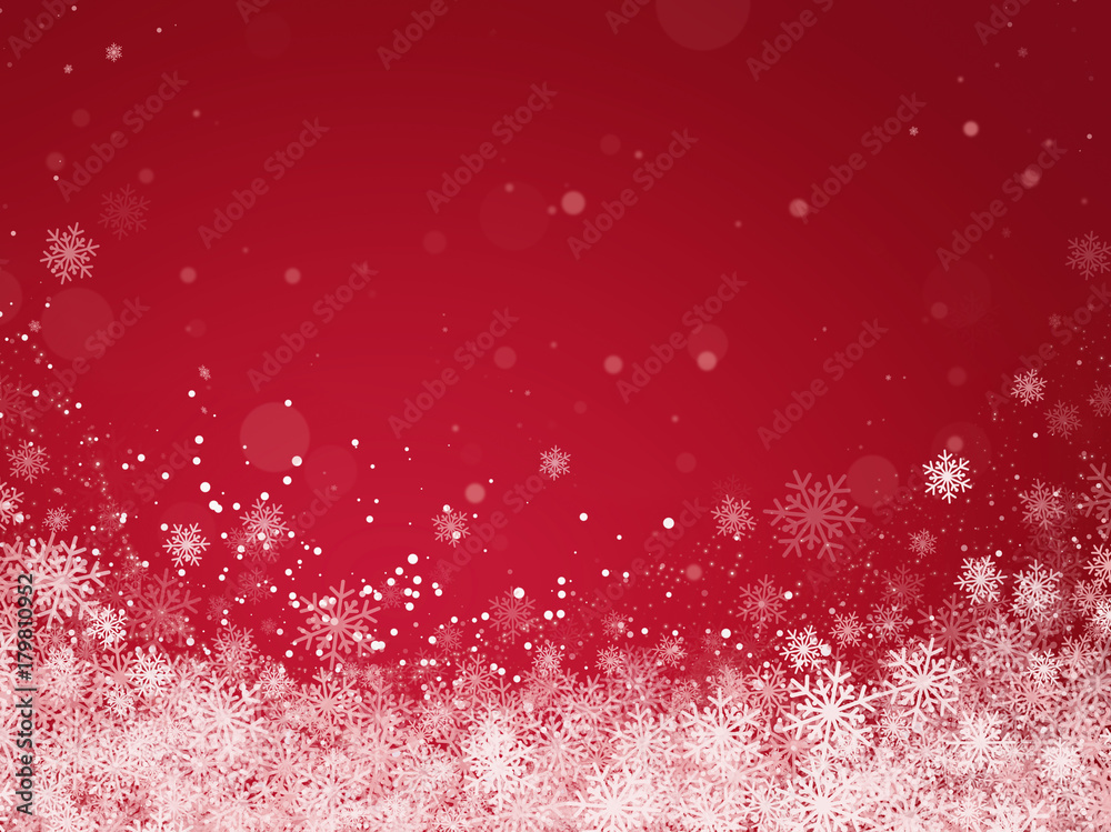 Wall mural christmas and new year red gradient background with white snowflakes