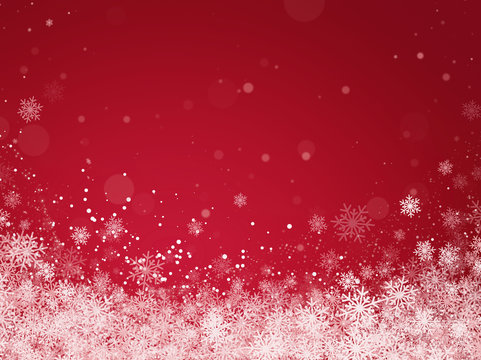 Christmas And New Year Red Gradient Background With White Snowflakes