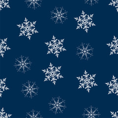 Fototapeta na wymiar abstract Christmas seamless pattern from white snowflakes on a blue background. For holiday, new year, celebration, party.