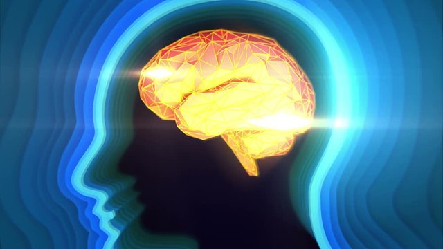 Conceptual animation showing neuronal activity in the human brain. Blue-Orange color.  Neuronal Activity.