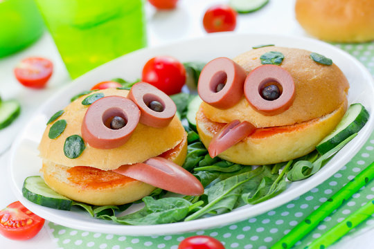 Funny sandwiches for children, animal shaped sandwich like a frog