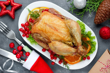 Christmas dinner roasted chicken