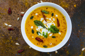 Delicious hot and spicy Thai pumpkin cream soup.  © iMarzi