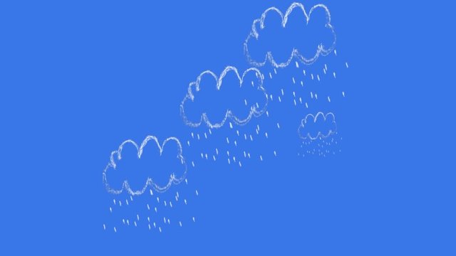 white chalk clouds and rain drops childish pictures animation flying in the blue sky