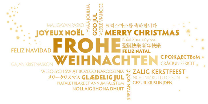 Weihnachtskarte Frohe Weihnachten multilungual Weißgold