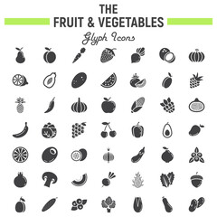 Fruit and Vegetables glyph icon set, food symbols