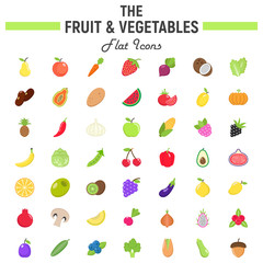 Fruit and Vegetables flat icon set, food symbols