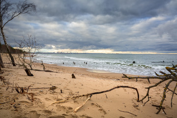 Baltic Sea beach in stormy weather, Poland