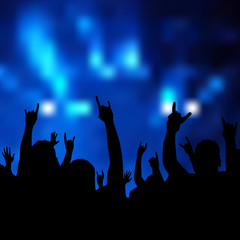 Fototapeta premium Party rock fest poster with silhouette of people in background